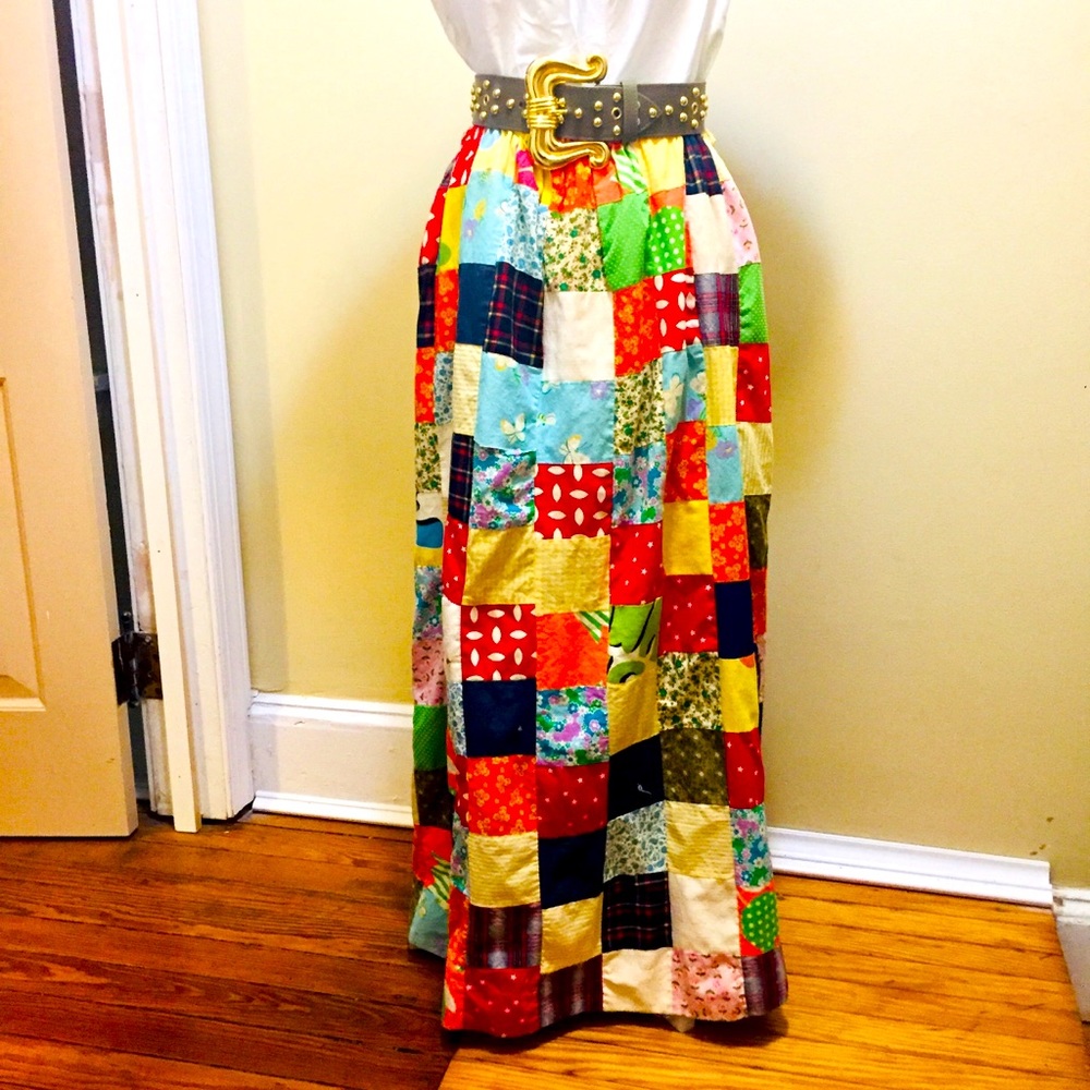 VINTAGE Handmade sz S-M patch maxi skirt